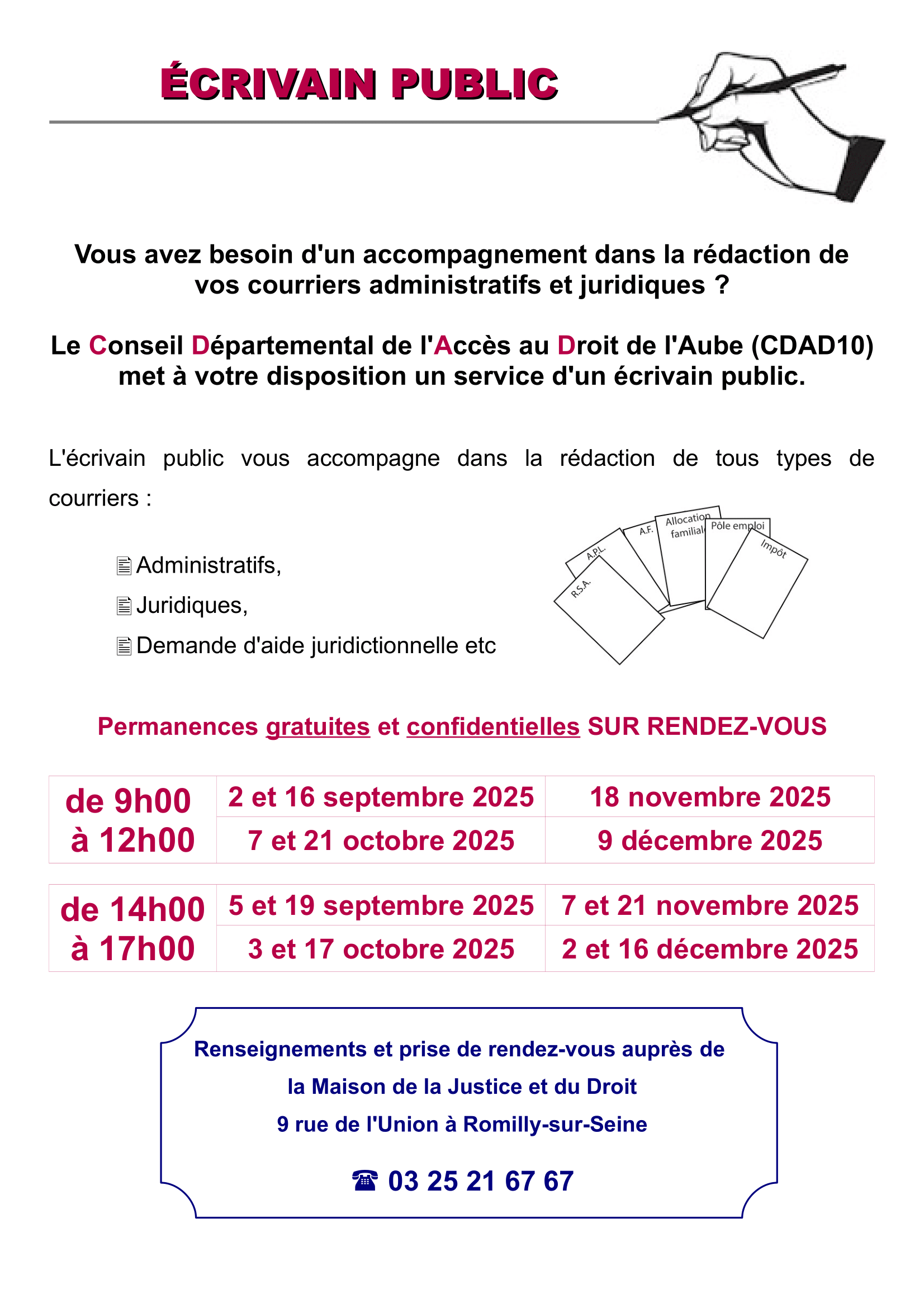 Ecrivain public à Romilly sur Seine